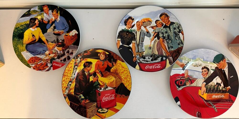 Coca-Cola Vintage Picnic Scene Decorative Plates Set of 4